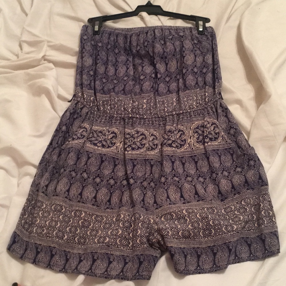 Paisley Blue Patterned Romper w/ Pockets